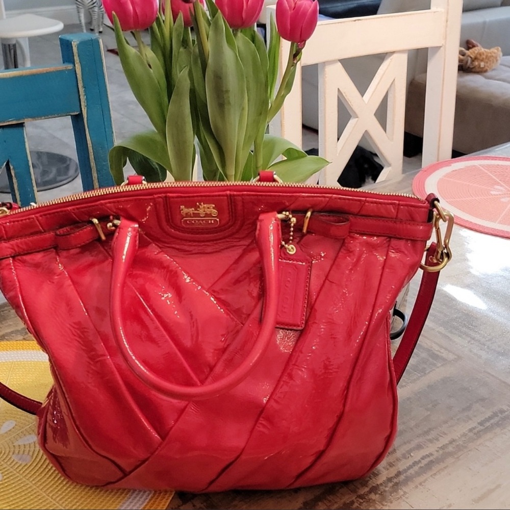 Coach 1 Madison diagonal pleated patent leather Juliette 21304 Red